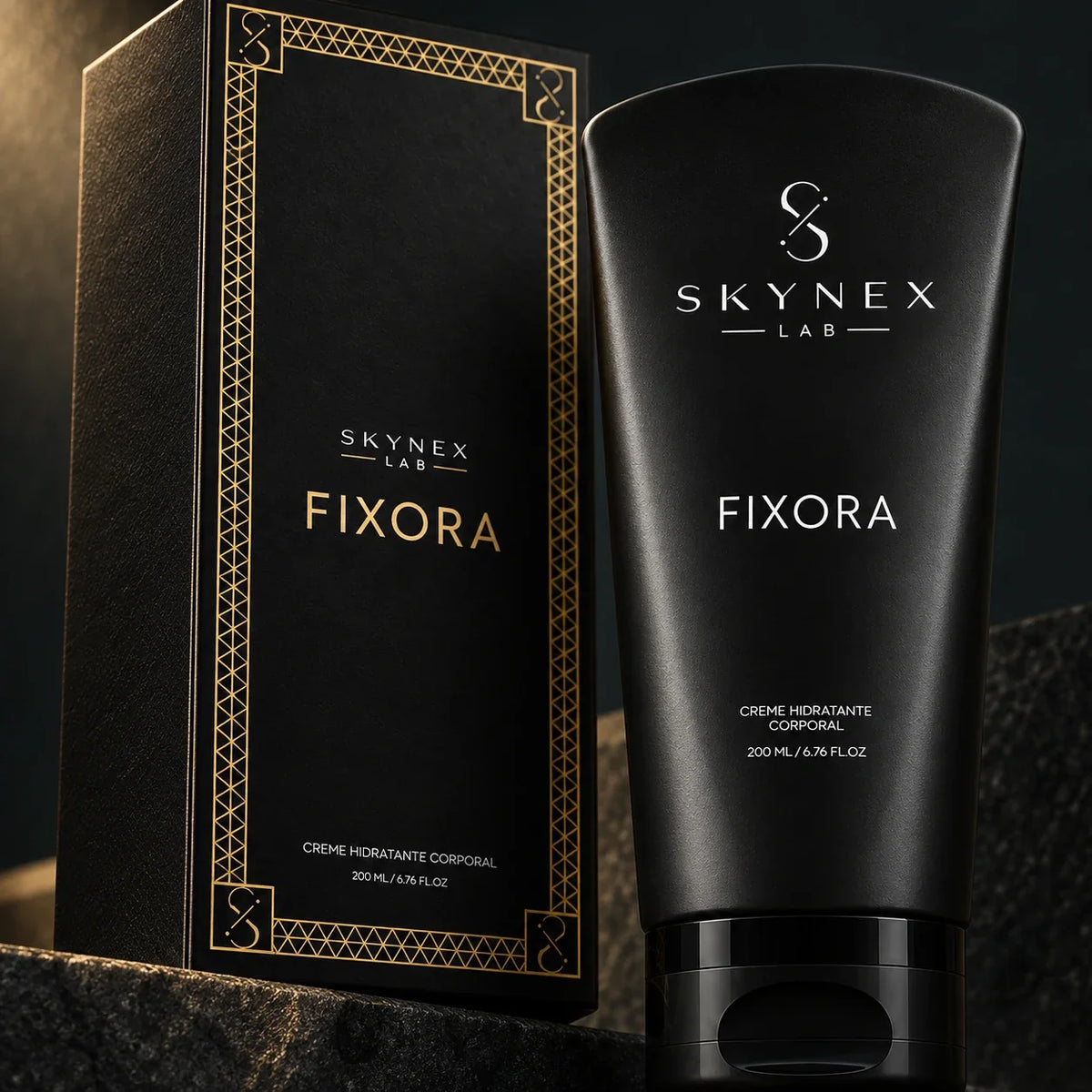 FIXORA — visualização ilustrativa da embalagem SKYNEX LAB